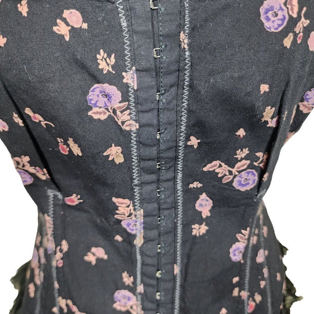 Vintage Y2K Corset Vest Womens Size 10 Black Floral Ruffles Boning - Picture 5 of 8